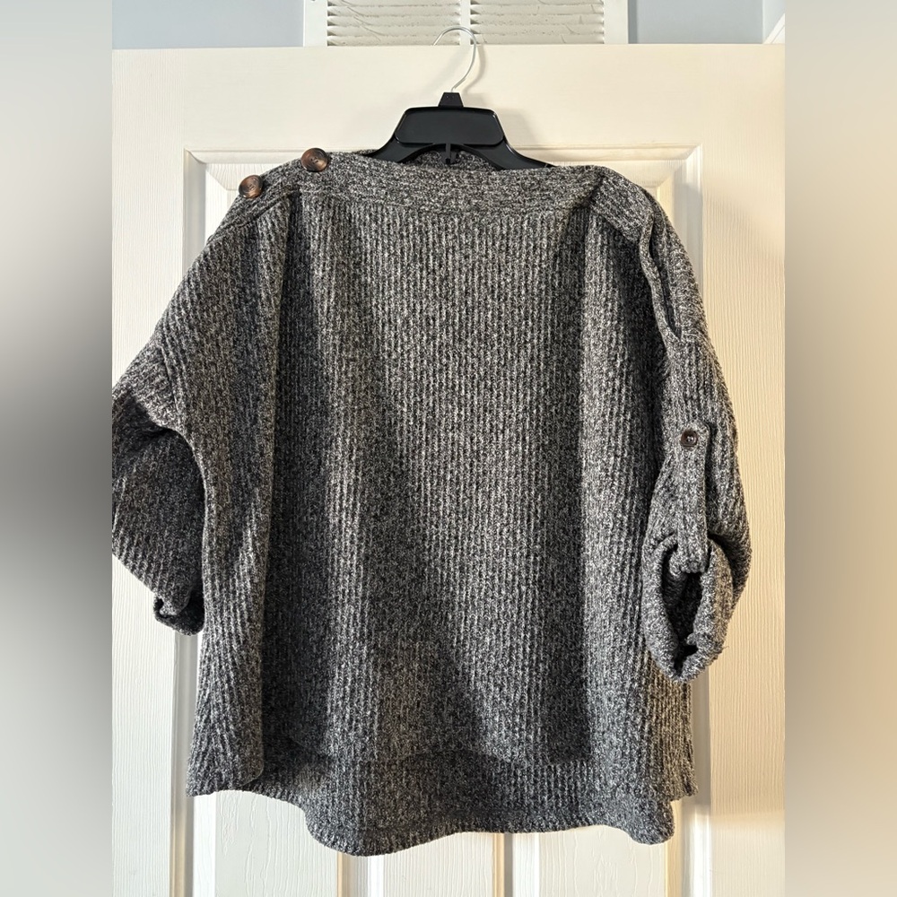She + Sky Charcoal Sweater with Button Accents